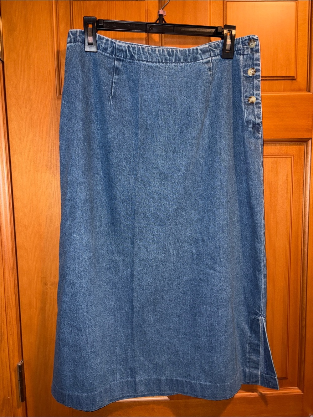 Eddie Bauer Vintage Medium Blue Denim Button-Side Midi Skirt